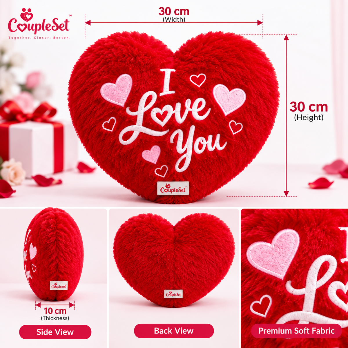I Love You Heart Shape Pillow – 30 cm | Romantic Cushion Gift for Loved Ones
