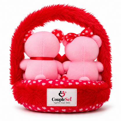 Couple Love Teddy Bears in Heart Basket – Romantic Gift for Couples