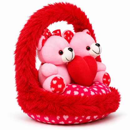 Couple Love Teddy Bears in Heart Basket – Romantic Gift for Couples
