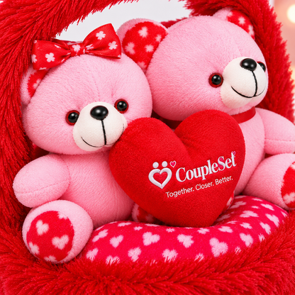 Couple Love Teddy Bears in Heart Basket – Romantic Gift for Couples