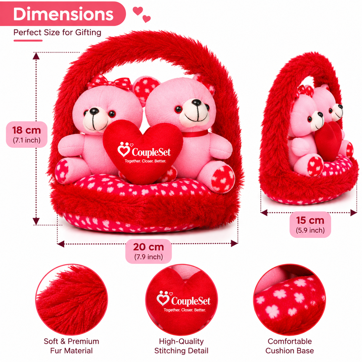 Couple Love Teddy Bears in Heart Basket – Romantic Gift for Couples