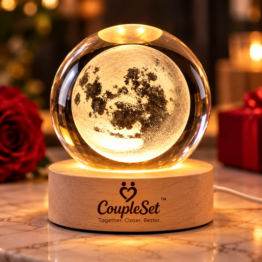 3D Crystal Moon Ball Night Lamp with Wooden Base – USB Powered LED Table Light